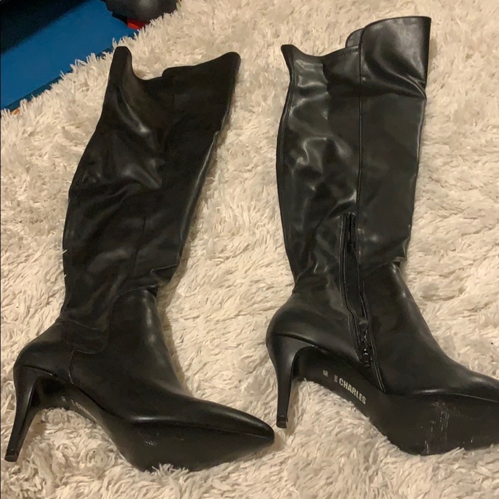NWOT Thigh high black pleather boots